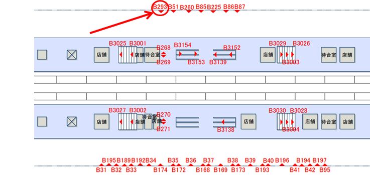 京都駅　新幹線ホーム風防看板No.B293 配置図