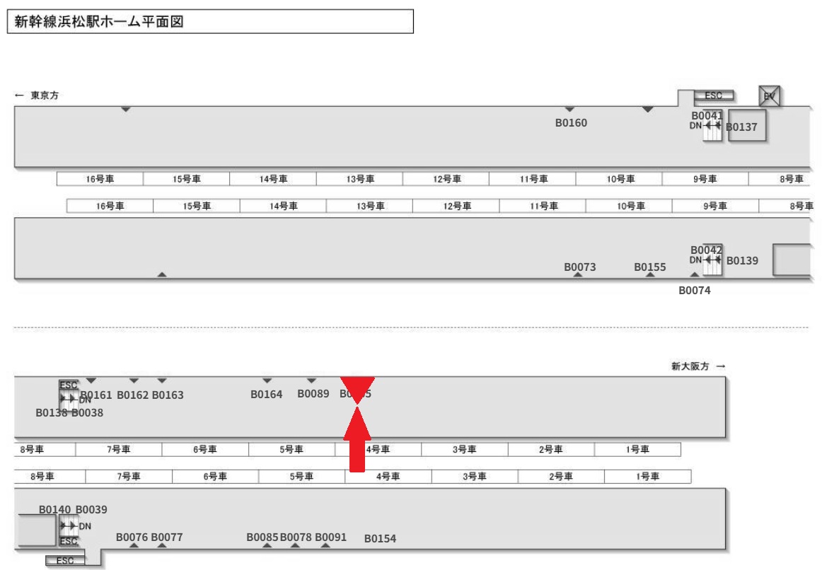 浜松駅　新幹線ホーム風防看板No.B165 配置図
